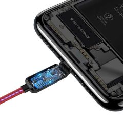 Baseus Glowing Serisi Led Işıklı 2.4A Bükülmeye Dayanıklı iPhone Lightning Data Şarj Kablosu