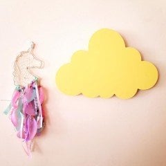 Led Işıklı Ahşap Sarı Bulut Duvar Lambası Pano