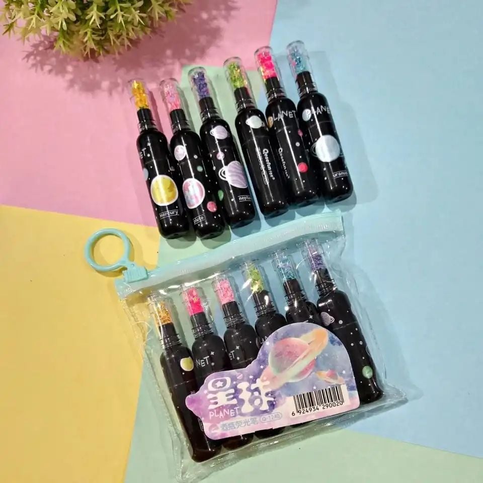 Galaksi Gezegen Fosforlu Kalem Seti 6 lı Galaxy Astronot Fosforlu İşaretleme Kalemi