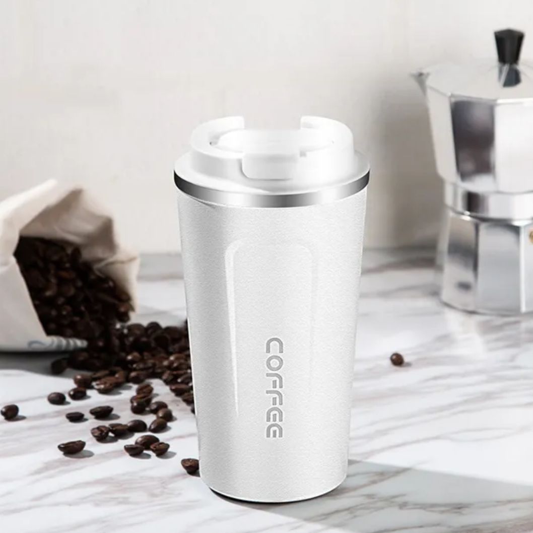 Beyaz Paslanmaz Çift Katmanlı Vakumlu Termos Kupa Bardak 510 Ml