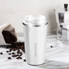 Beyaz Paslanmaz Çift Katmanlı Vakumlu Termos Kupa Bardak 510 Ml