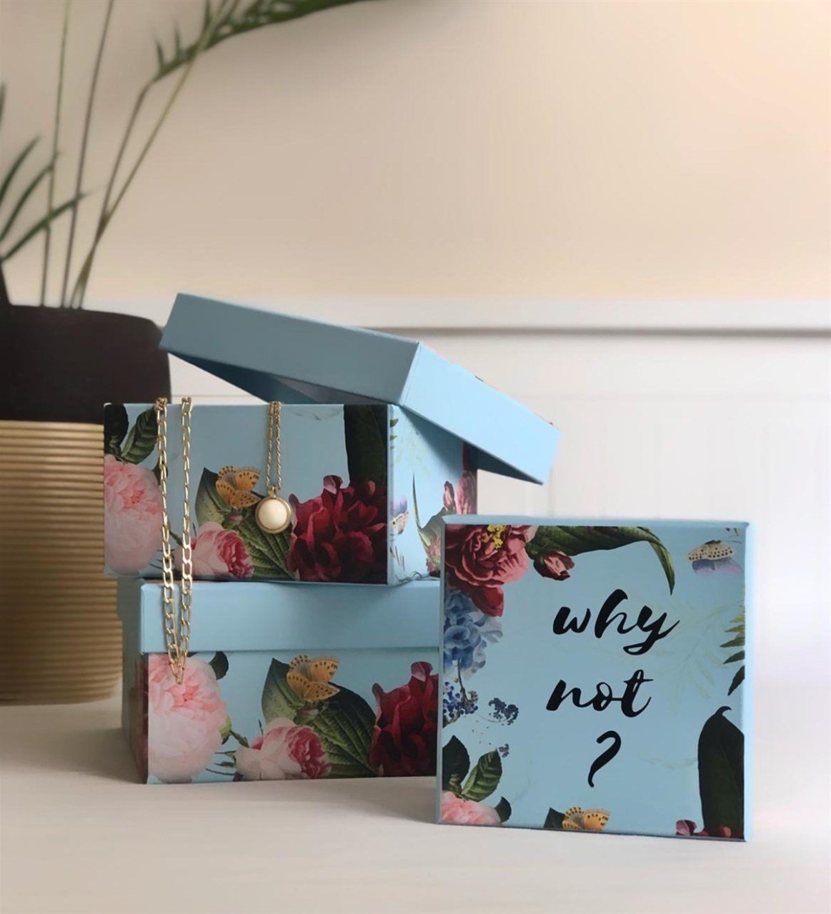 Çiçek Mottolu Tasarım 3'lü Kutu