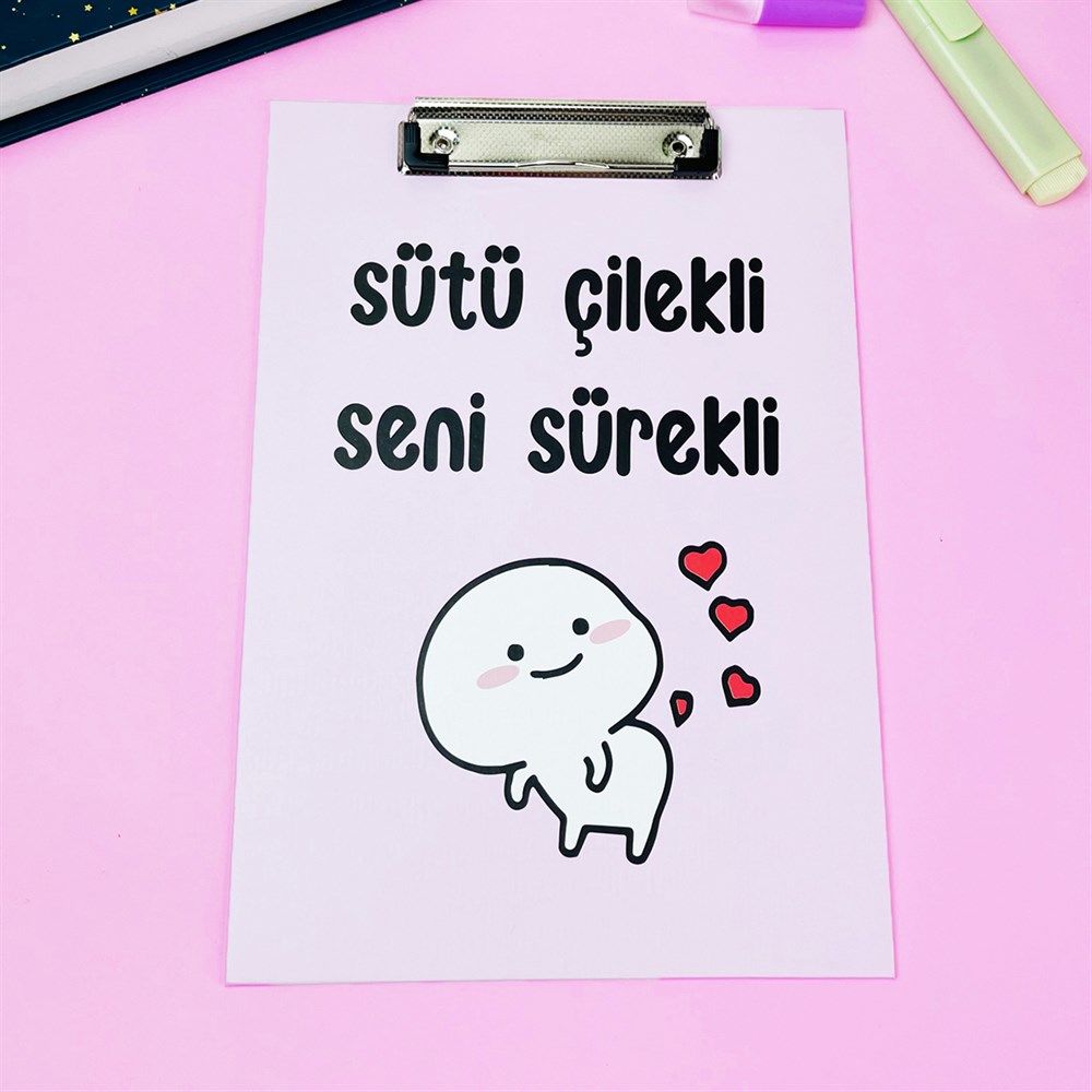 Sütü Çilekli Seni Sürekli Tasarımlı Sekreterlik