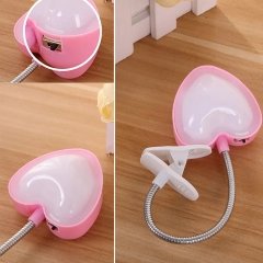 Kalp Tasarımlı Mandallı Led Işıklı Renkli Kitap Okuma Lambası