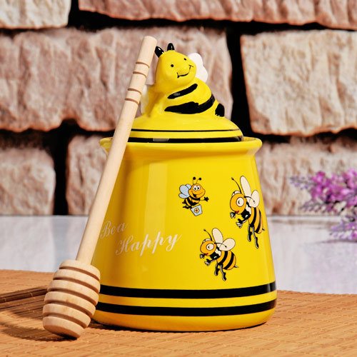 Bambu Kaşıklı Seramik Bal Kavanozu