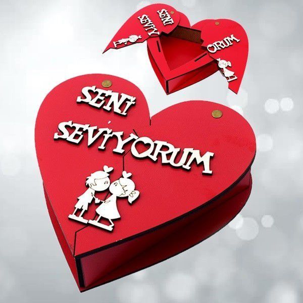 Seni Seviyorum Ahşap Kırık Kalp Kutu