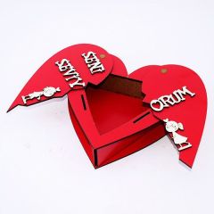 Seni Seviyorum Ahşap Kırık Kalp Kutu