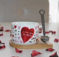 Kahve Fincanı Kalp Desenli Mıknatıs Kaşıklı Kahve Fincanı 200 Ml