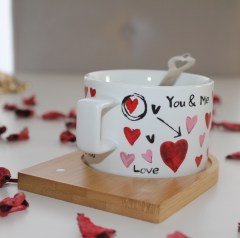 Kahve Fincanı Kalp Desenli Mıknatıs Kaşıklı Kahve Fincanı 200 Ml