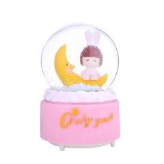 Sevimli Ay Kız Tasarımlı Kurmalı Müzikli Kar Küresi