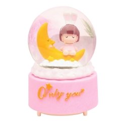 Sevimli Ay Kız Tasarımlı Kurmalı Müzikli Kar Küresi