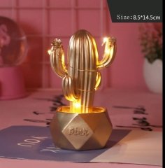 Led Işıklı Altın Kaktüs Tasarım Biblo