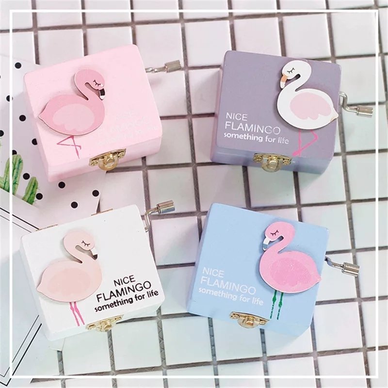 Flamingo Tasarımlı Ahşap Çevirmeli Müzik Kutusu