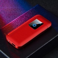 Metal Kırmızı Dokunmatik Çakmak Çift Ark Led Ekran