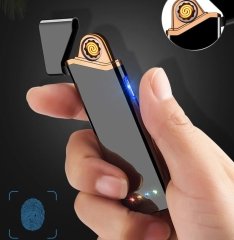 Ultra İnce Renkli Led Işıklı Dokunmatik Sensörlü Çakmak Şarjlı Gold