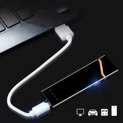 Ultra İnce Renkli Led Işıklı Dokunmatik Sensörlü Çakmak Şarjlı Gold