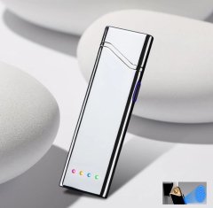 Ultra İnce Renkli Led Işıklı Dokunmatik Sensörlü Çakmak Şarjlı Gold