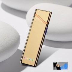 Ultra İnce Renkli Led Işıklı Dokunmatik Sensörlü Çakmak Şarjlı Gold