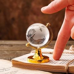 Küçük Boy Kristal Dönen Cam Dünya Küresi Ofis Masa Aksesuarı Cam Küre Hediye Süs