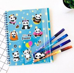 Mavi Panda Şeffaf Kalemlik Bölmeli Defter