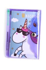 Mor Unicorn Bölmeli Mini Kalemli Defter Seti