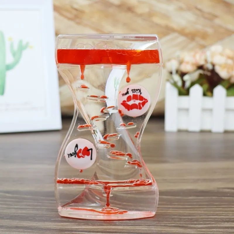 Kalp Şeklinde Sıvı Jel Kum Saati Kalp Dönen Jel Sıvı Damla Kum Saati