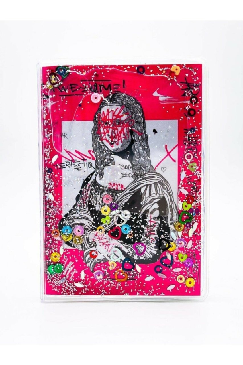 Mona Lisa Simli Ve Sulu Kapaklı Rengarenk Sayfalı Mini Defter