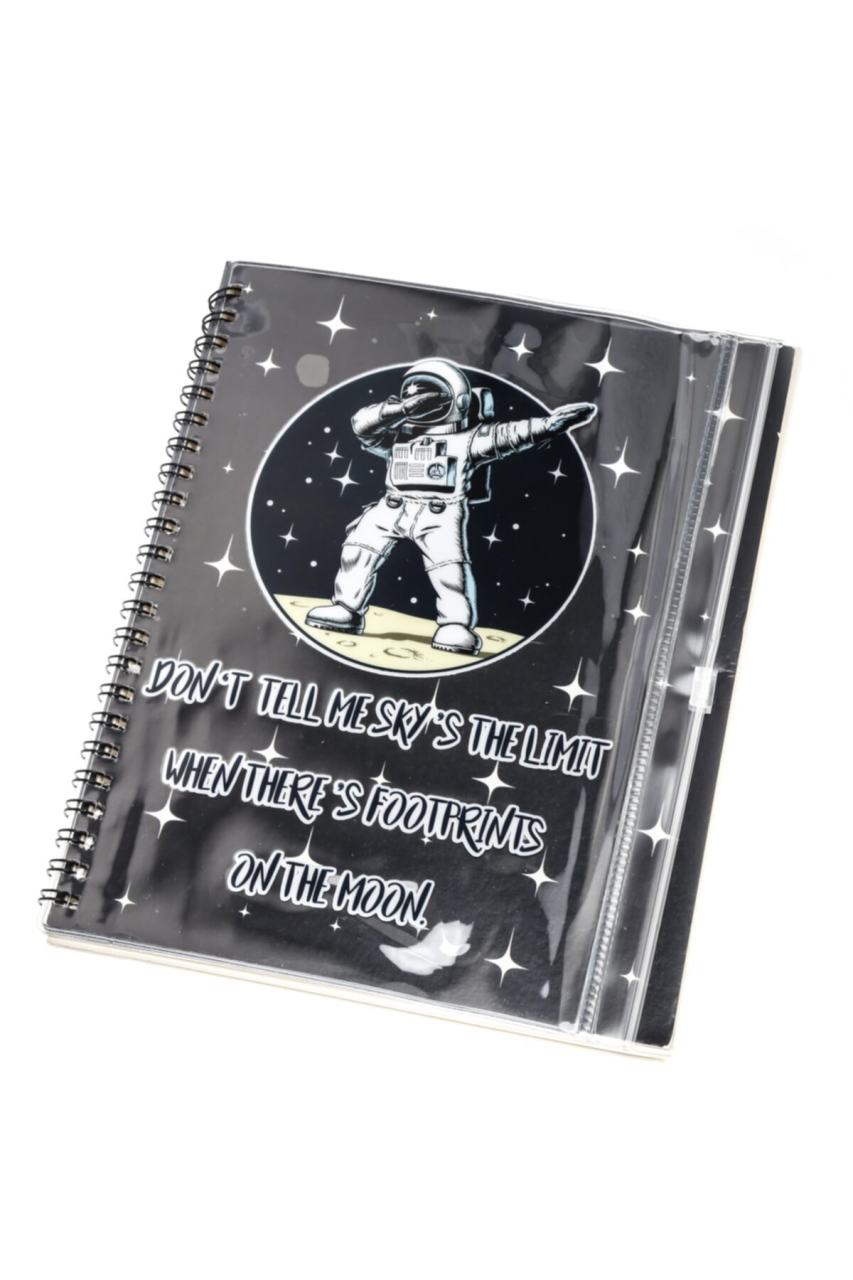 Astronot Tasarım Şeffaf Kalemlikli Çizgili ve Spiralli Özel Tasarım Defter