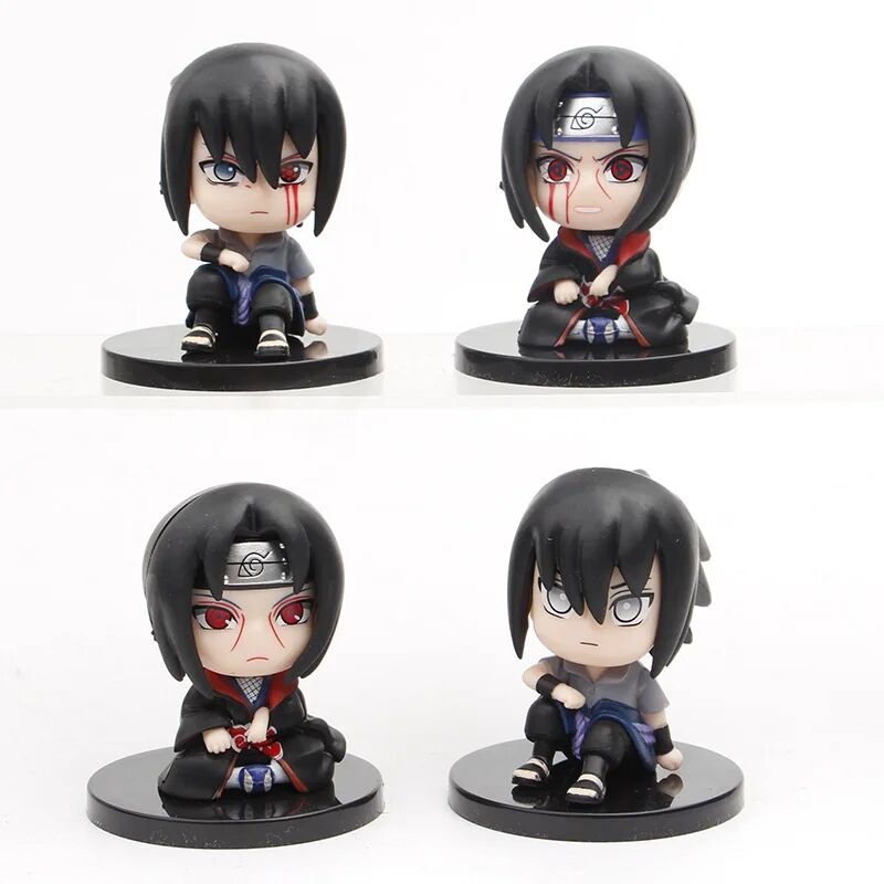 Anime 4 lü Set Uchiha İtachi Sasuke Uchiha Oturan Mini Figürler 4 Adet