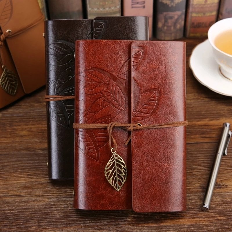 Deri Kapaklı Retro Eskitme Defter Kırmızı