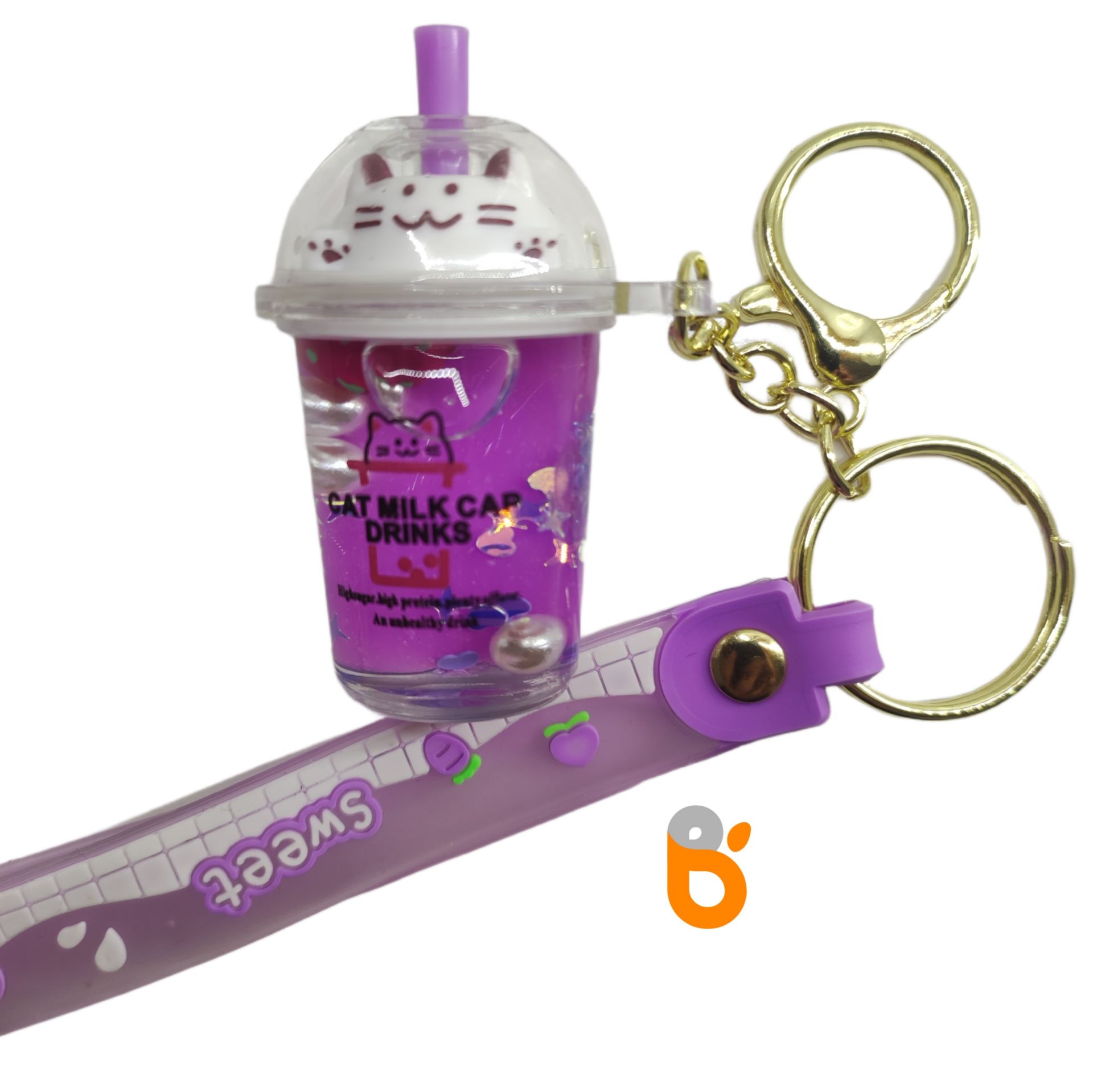 İçi Sulu Renkli Kedi Kapaklı Milkshake Bardağı Anahtarlık ve Çanta Aksesuarı Süsü