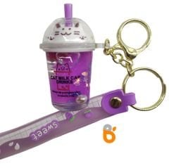 İçi Sulu Renkli Kedi Kapaklı Milkshake Bardağı Anahtarlık ve Çanta Aksesuarı Süsü