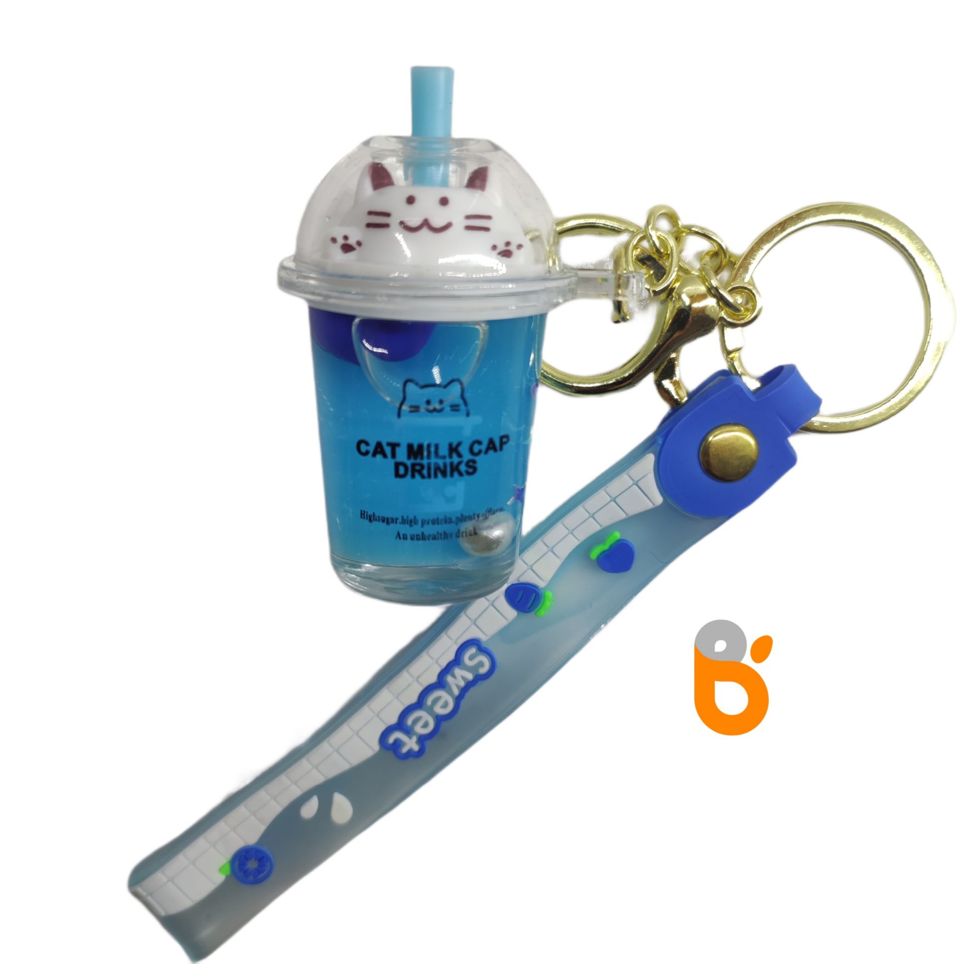 İçi Sulu Renkli Kedi Kapaklı Milkshake Bardağı Anahtarlık ve Çanta Aksesuarı Süsü