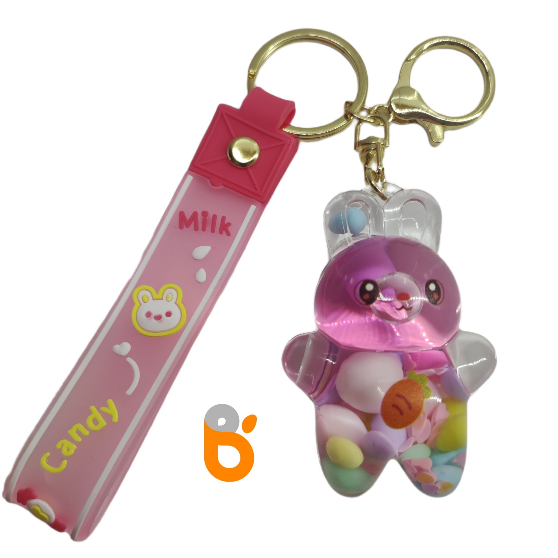 Sevimli Renkli İçi Sulu Simli Şekerli Tavşan Anahtarlık ve Çanta Aksesuarı Süsü