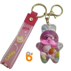 Sevimli Renkli İçi Sulu Simli Şekerli Tavşan Anahtarlık ve Çanta Aksesuarı Süsü