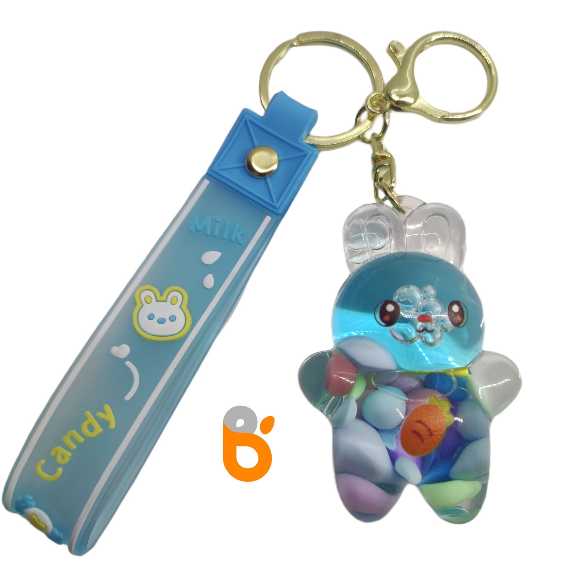 Sevimli Renkli İçi Sulu Simli Şekerli Tavşan Anahtarlık ve Çanta Aksesuarı Süsü