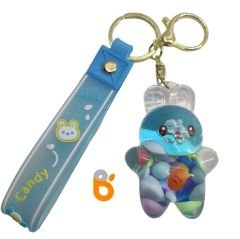 Sevimli Renkli İçi Sulu Simli Şekerli Tavşan Anahtarlık ve Çanta Aksesuarı Süsü