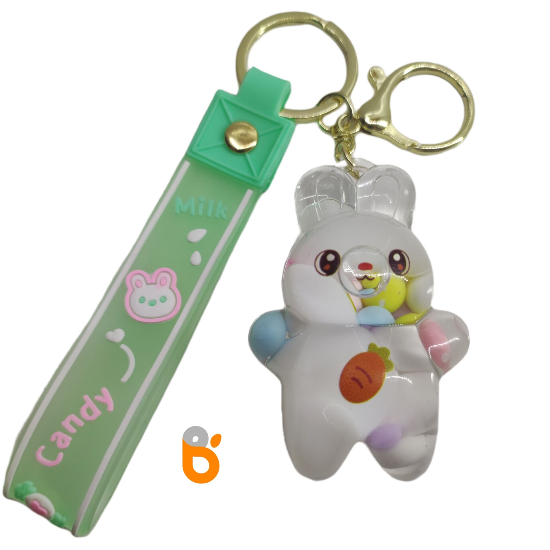 Sevimli Renkli İçi Sulu Simli Şekerli Tavşan Anahtarlık ve Çanta Aksesuarı Süsü