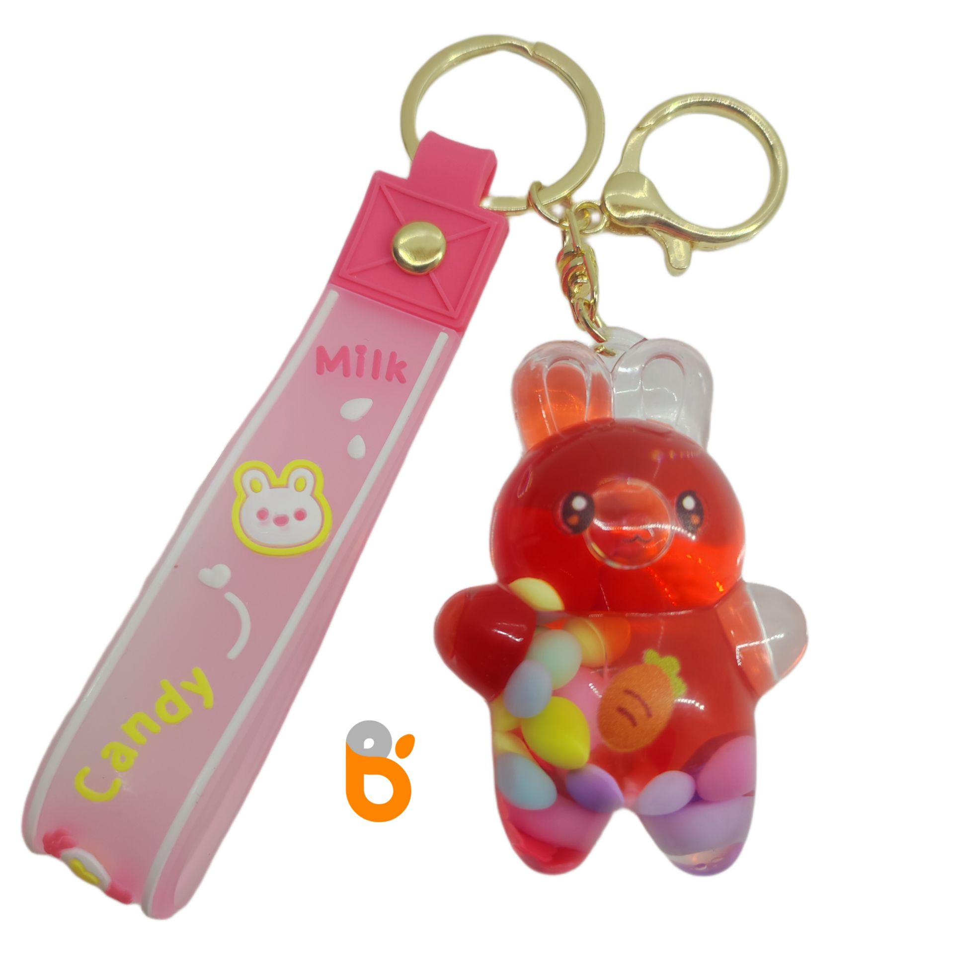 Sevimli Renkli İçi Sulu Simli Şekerli Tavşan Anahtarlık ve Çanta Aksesuarı Süsü