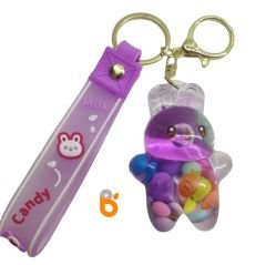 Sevimli Renkli İçi Sulu Simli Şekerli Tavşan Anahtarlık ve Çanta Aksesuarı Süsü