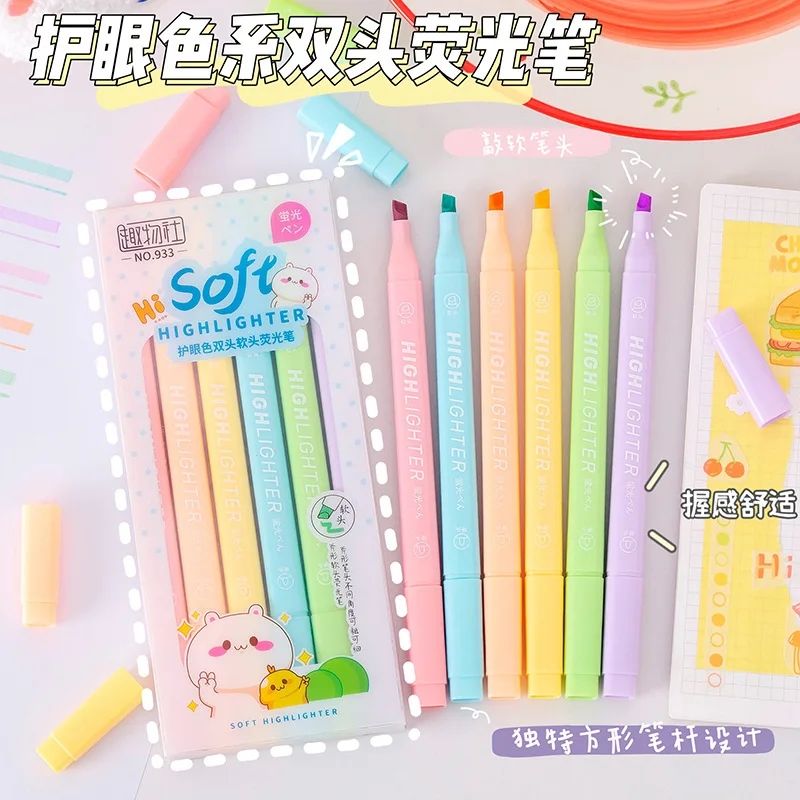 Pastel Soft Renkler Çift Taraflı Fosforlu Kalem Seti