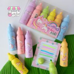 Unicorn Milky Biberon 6lı Fosforlu Kalem Seti Büyük Boy Süt Şişesi Fosforlu Kalem