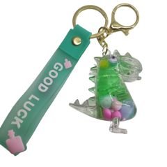 Sevimli Dinozor İçi Sulu Pullu Anahtarlık ve Çanta Aksesuarı Süsü