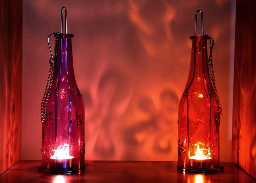 Dekoratif Cam Şişe Mumluk Zincir Asmalı