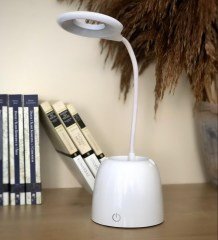 Şarjlı Kalemlikli Telefon Tutuculu Dokunmatik Led Masa Lambası