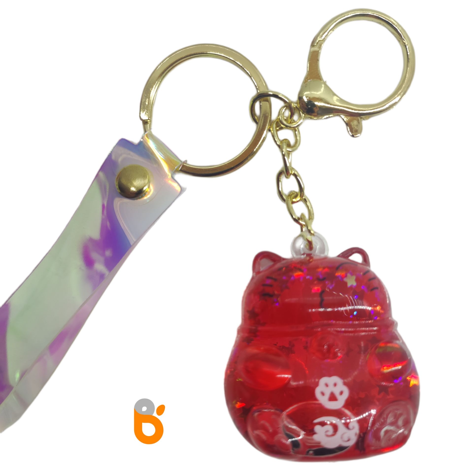 Sevimli Kedi İçi Renkli Sulu Pullu Hologram Anahtarlık ve Çanta Aksesuarı Süsü