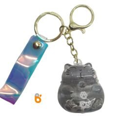Sevimli Kedi İçi Renkli Sulu Pullu Hologram Anahtarlık ve Çanta Aksesuarı Süsü
