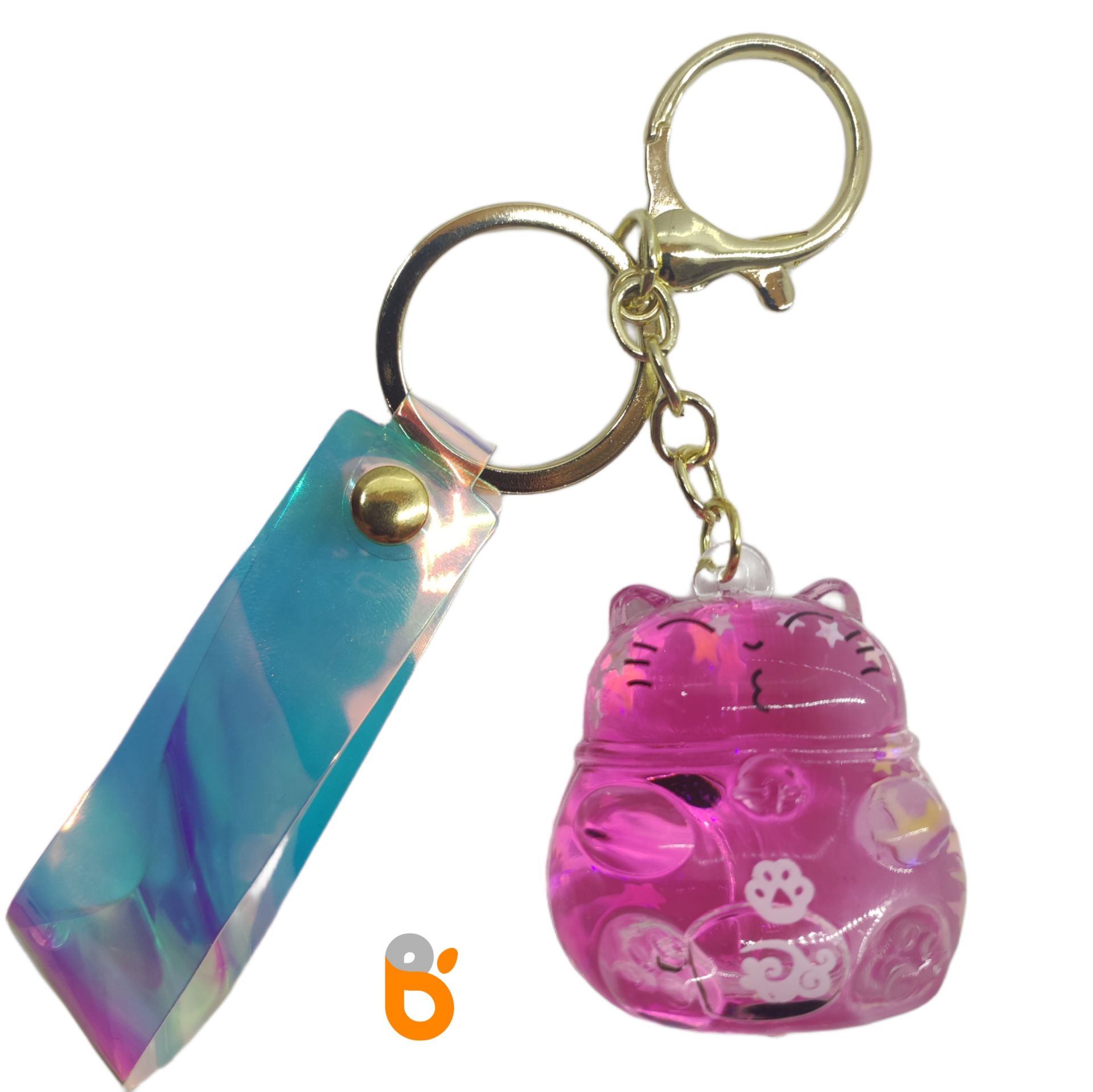 Sevimli Kedi İçi Renkli Sulu Pullu Hologram Anahtarlık ve Çanta Aksesuarı Süsü