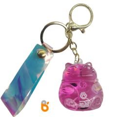 Sevimli Kedi İçi Renkli Sulu Pullu Hologram Anahtarlık ve Çanta Aksesuarı Süsü