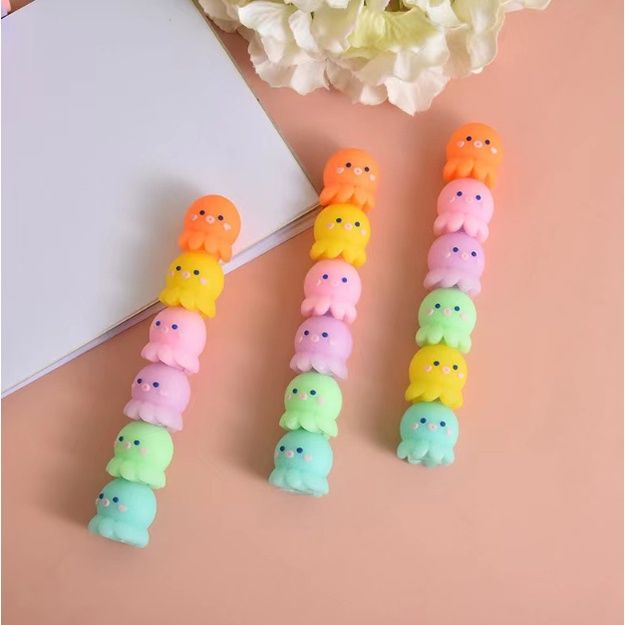 Sevimli Ahtapot Fosforlu Kalem Seti Pastel Renkler